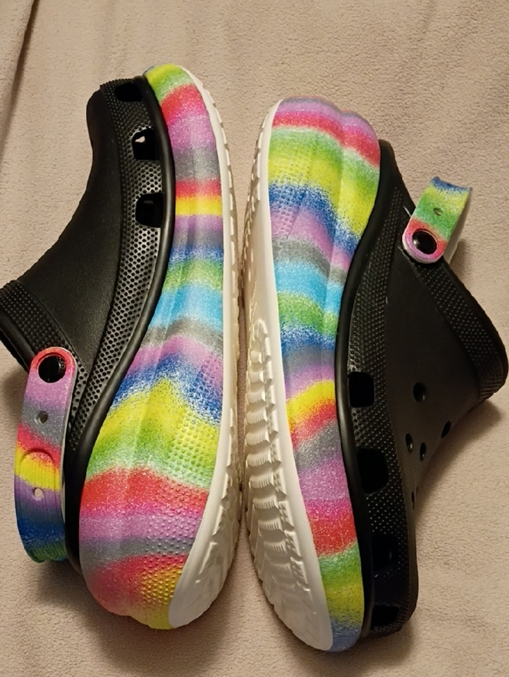 Mens Crushe Crocs 13/W 15/ Rainbow Black Clog Shoes